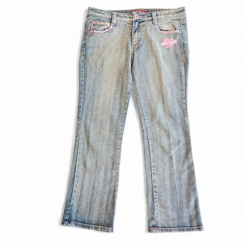 South Pole‎ junior Size 7 Pink Stitch vintage Y2K Heart Sequence capri pants